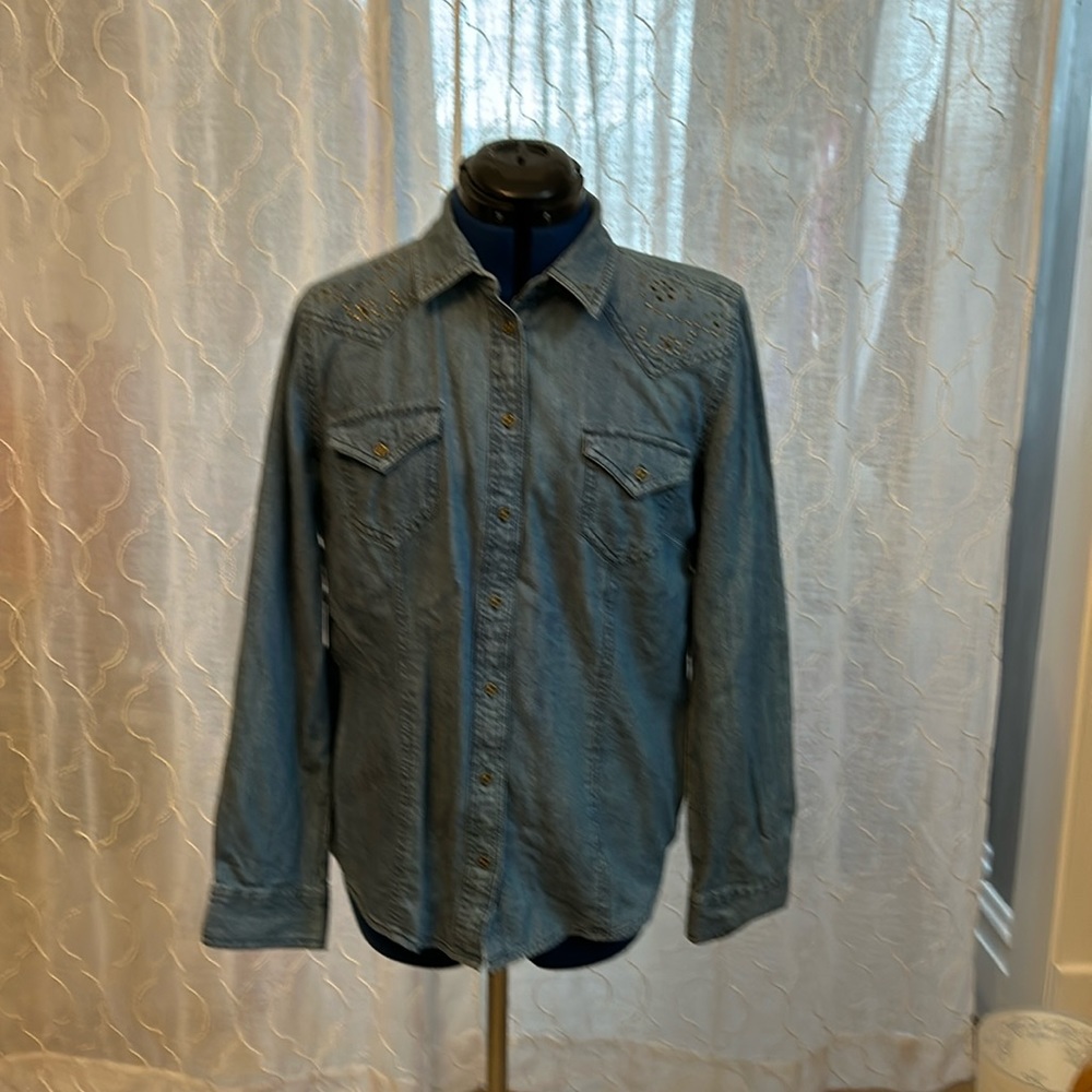 Nine West Vintage America Collection Button Down Western Shirt with Bling L